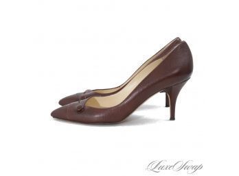 SO HOT! FANTASTIC CONDITION JIMMY CHOO CHOCOLATE BROWN GOATSKIN LEATHER STILETTO SHOES 38 / 8