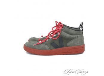 MODERN AND AWESOME VEJA OLIVE GREEN SUEDE RED LACED FALL MID BOOTS UNISEX EU 40