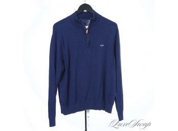 MENS VINEYARD VINES ROYAL SAPPHIRE BLUE KNIT 1/2 ZIP ROADSTER SWEATER WITH WHALE LOGO M