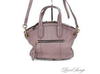 #19 MODERN AND RECENT ORYANY MAUVE INFUSED PUTTY GRAINED LEATHER SATCHEL BAG W/SHOULDER STRAP