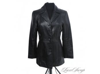 BUTTER SOFT AND FALL PERFECT NINE WEST BLACK NAPPA LEATHER FITTED WAIST 3/4 JACKET M