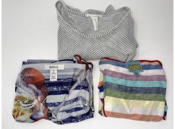 LOT OF 3 UNCONVENTIONAL STRIPED AND CROPPED WOMENS TOPS FROM C&c CALI, CAUTION TO THE WIND, & STYLECO SIZE M