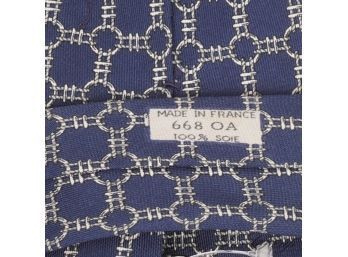 #5 AUTHENTIC MENS HERMES PARIS MADE IN FRANCE SILK TIE - NAVY BARBED WIRE CHAIN D'ANCRE GRID 668 OA