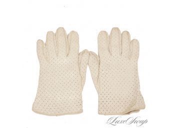 #5 ANONYMOUS VINTAGE CHALK WHITE UNLINED LEATHER STAR LINKED PERFORATED SHORT GLOVES