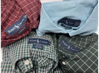 LOT OF 4 MENS RALPH LAUREN CLASSIC AND BLAKE FIT GREEN SEAGLASS AND RED PLAID BUTTON-DOWNS SIZE M