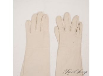 #8 VINTAGE ANONYMOUS OFF WHITE PALE CLAY UNLINED LEATHER LONG GLOVES