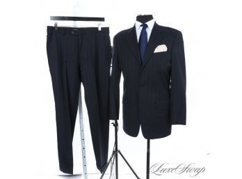 NEAR MINT MENS JOSEPH ABBOUD MADE IN USA 'AMERICAN SOFT' NAVY BLUE WIDE STRIPE 2 PIECE SUIT 38