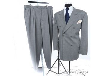 WHERES MY BIG GUYS? MENS VALENTINO MADE IN ITALY SMOKE GREY DOUBLE BREASTED PINSTRIPE SUIT 48 L