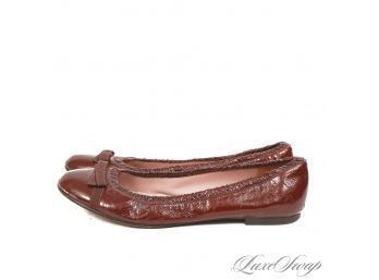 FANTASTIC CONDITION MARC JACOBS WINE MAROON PATENT LEATHER BOW FRONT BALLET FLAT SHOES 38.5