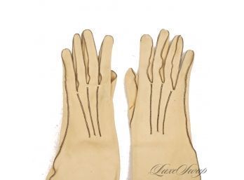 #4 ANONYMOUS VINTAGE CREAM EGGSHELL UNLINED LEATHER BLACK TOPSTITCHED LEATHER EVENING GLOVES 6.5