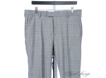 THE MODERN MAN! LOT OF 2 CHARLES TYRWHITT FLAT FRONT MENS PANTS - GREY FLANNEL AND GREY PLAID 34 / 36