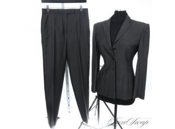 TIMELESS : WOMENS ARMANI COLLEZIONI MADE IN ITALY CHARCOAL GREY NAILHEAD WINTER WEIGHT 2 PIECE PANT SUIT 6