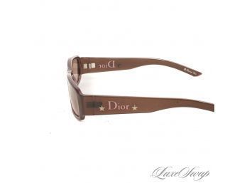 Y2K 2000S CHRISTIAN DIOR PARIS MADE IN ITALY 'MY DIOR 4' TRANSLUCENT SMOKED TOBACCO PLUM STAR ARM SUNGLASSES