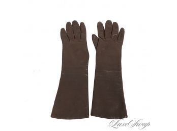 #3 ANONYMOUS VINTAGE MADE IN ITALY CHOCOLATE BROWN NAPPA LEATHER FLANNEL LINED LONG GLOVES 7
