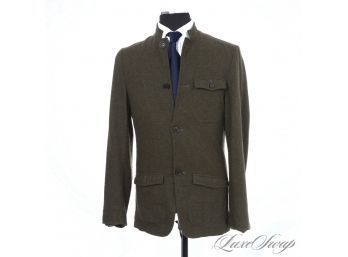VERY MODERN AND RECENT MENS ELIZABETH AND JAMES ARMY GREEN UNLINED BOUCLE TWEED FIELD JACKET M