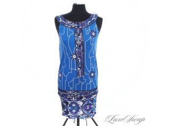 TOP TIER EMILIO PUCCI FIRENCE $1000 INTENSE SAPPHIRE BLUE FANTASIA PSYCHEDELIC PURE SILK DRESS 6