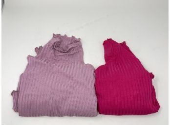 AWESOME FIT : WOMENS LOT OF 2 HANKY PANKY MADE IN USA(!!) MAGENTA PINK AND LILAC KNIT RIB TURTLENECKS SIZE M