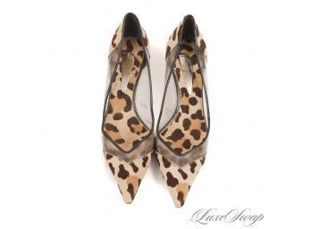 SO INCREDIBLY NICE! GIUSEPPE ZANOTTI MADE IN ITALY NATURAL PONYSKIN FUR LEOPARD PRINT CLEAR SIDE SHOES 37