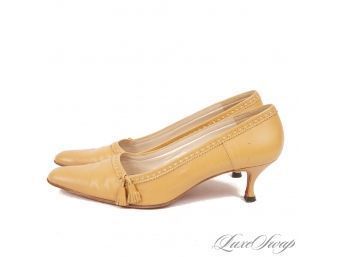 MASTER CLASS : CHRISTIAN LOUBOUTIN MADE IN ITALY CAMEL LEATHER PERFORATED SIDE TASSEL SHOES 38.5