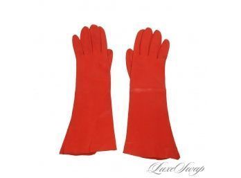#1 INTENSE! VINTAGE MARSHALLS MADE IN ITALY LIPSTICK RED UNLINED NAPPA LEATHER LONG GLOVES 7