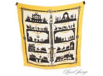 A VERY RARE VINTAGE 1950S 1960S ERA AUTHENTIC HERMES GOLD WHITE AND BLACK SCARF WITH NAPOLEON COLUMN
