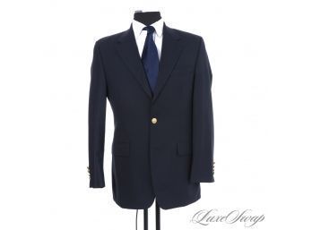 THE BUTTONS THOUGH! MENS RALPH LAUREN SOLID NAVY BLUE BLAZER JACKET WITH INCREDIBLE GOLD BUTTONS 38