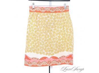 NEAR MINT VIBRANT AND RECENT EMILIO PUCCI FIRENZE MADE IN ITALY YELLOW FLORAL MEDALLION SKIRT