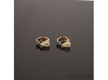 A LOVELY PAIR OF DAVID YURMAN HALLMARKED .925 585 GOLD AND SILVER SIGNATURE BRAIDED LOCK EARRINGS