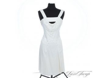 PRETTY INCREDIBLE TOP TIER CAROLINA HERRERA MADE IN USA IVORY MIKADO ONE SHOULDER DRESS WITH EMBROIDERY 2