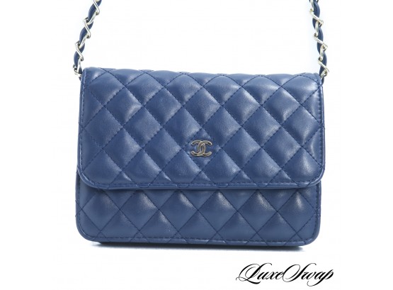 IN THE STYLE OF CHANEL MARINE BLUE QUILTED WALLET ON CHAIN CROSSBODY BAG