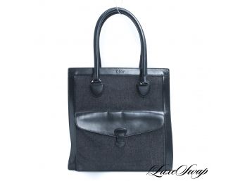 AUTHENTIC AND AWESOME CHRISTIAN DIOR BLACK DENIM TALL TROTTER BOOK TOTE BAG