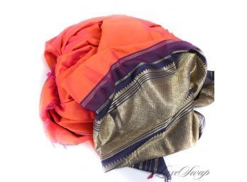 MASSIVE BRAND NEW WITHOUT TAGS 214' (!!) INDIAN SAREE SARONG SHALWAR SHIMMERING PERSIMMON FABRIC