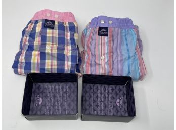 #10 $100 MENS LOT OF 2 BRAND NEW WITH TAGS MADE IN ITALY MCALSON MULTI STRIPE & TARTAN BOXER SHORTS SIZE XL