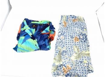 LOVE US SOME PRINTS! LOT OF 2 VINTAGE 80S LIZ SPORT BOLD FLORAL PRINT TOP AND FLORAL CHECKERBOARD SKIRT SIZE M