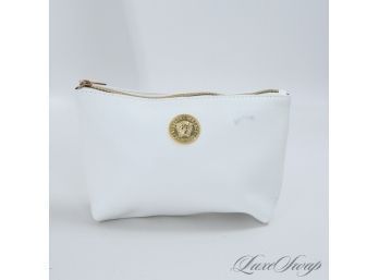 ALWAYS NEED A NEW ONE! VERSACE PARFUMS WHITE LEATHERETTE ZIP TOP MAKEUP CASE BAG WITH GOLD MEDUSA
