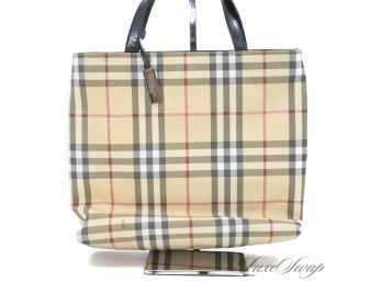 THE STAR OF THE SHOW! AUTHENTIC BURBERRY LONDON TARTAN NOVACHECK COATED CANVAS LARGE 12' TOTE BAG