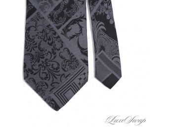 STYLE DEFINING! VERSACE CLASSIC MADE IN ITALY BLACK AND GREY BAROQUE SHATTER PRINT MENS SILK TIE