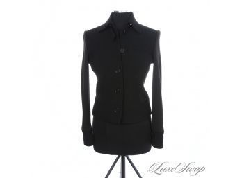MODERN AND WELL FITTING ANN TAYLOR BLACK SOLID FRONT RIBBED SIDE ANN TAYLOR SCUBA STRETCH JACKET XS