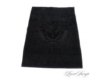 NEAR MINT AND EXPENSIVE VERSACE MADE IN ITALY BLACK TERRYCLOTH TOWEL WITH MEDUSA AND GREEK KEY 16 X 22