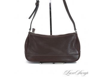 NEAR MINT AND SOOO SOFT! AUTHENTIC COACH CHOCOLATE BROWN LEATHER TOPSTITCHED ZIP TOP EAST WEST HANDBAG