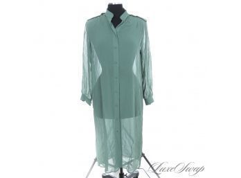 INCREDIBLE COLOR! TAHARI MADE IN USA SPEARMINT GREEN DRAPED CREPE BUTTON FRONT UNSTRUCTURED DRESS 7-8