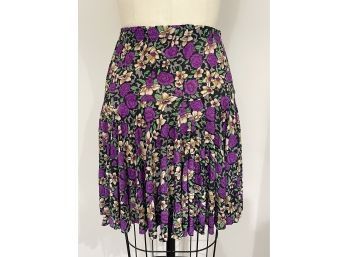 Anonymous Purple Floral Print Slinky Elastic Waist Stretch Skirt XL (Runs Smaller)