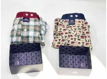 #4 LOT OF 2 BRAND NEW WITH TAGS MADE IN ITALY $100 MCALSON GREEN TARTAN & ANIMAL PRINT BOXER SHORTS SIZE M