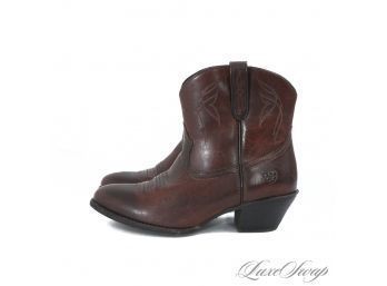 BRAND NEW WITHOUT BOX AND VERY EXPENSIVE ARIAT WOMENS BROWN CALF LEATHER SHORT SIDE ZIP COWBOY BOOTS 9