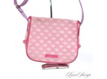 #10 ADORE THIS : FANTASTIC CONDITION DOONEY AND BOURKE PINK JACQUARD CANVAS DB MONOGRAM FLAP CROSSBODY BAG