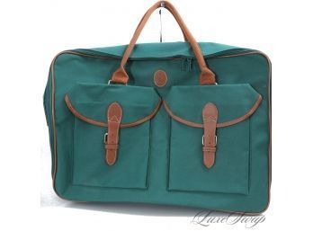 BRAND NEW WITHOUT TAGS POLO RALPH LAUREN SIGNATURE GREEN AND BROWN TRIM COLLAPSIBLE TRAVEL HUGE 21' DUFFLE BAG
