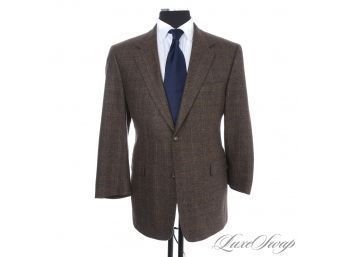 FALL PERFECT AUSTIN REED LONDON MADE IN USA MENS BROWN SPECKLED TWEED ORANGE WINDOWPANE JACKET 43 S