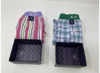 #3 $100 BRAND NEW WITH TAGS MADE IN ITALY MENS MCALSON GREEN PLAID & MULTICOLOR STRIPE BOXER SHORTS SIZE M
