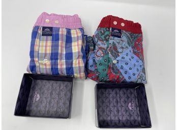 #11 $100 BRAND NEW WITH TAGS MADE IN ITALY LOT OF 2 MCALSON TARTAN & PAISLEY PATCHWORK BOXER SHORTS SIZE XL