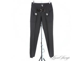NEAR MINT AND AMAZING FIT WOMENS ICEBERG MADE IN ITALY BROWNED GREY STRETCH SELF BELTED PANTS 24